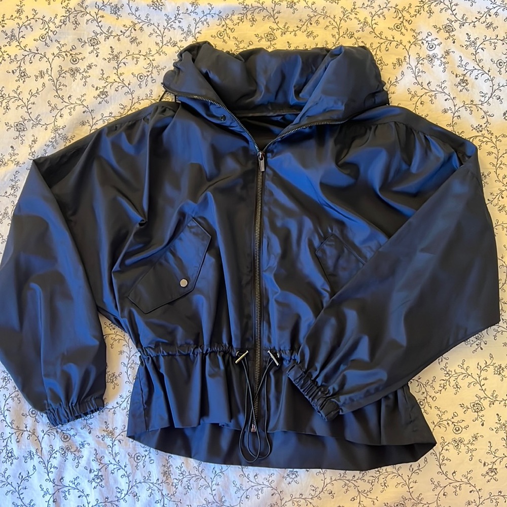 Zara, navy blue, rain-coat type jacket.